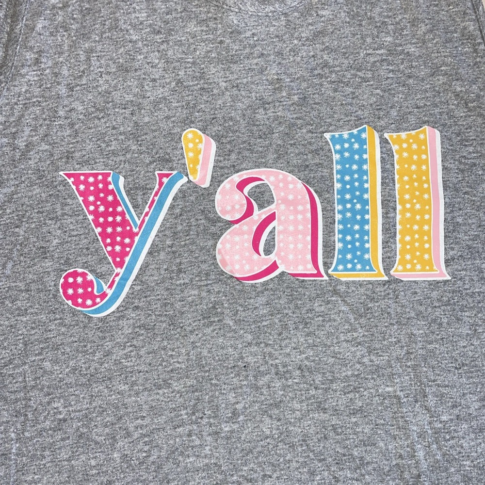 Love & Pineapples Summer Gray‎ Tank Top XL "y'all" decal pink yellow blue